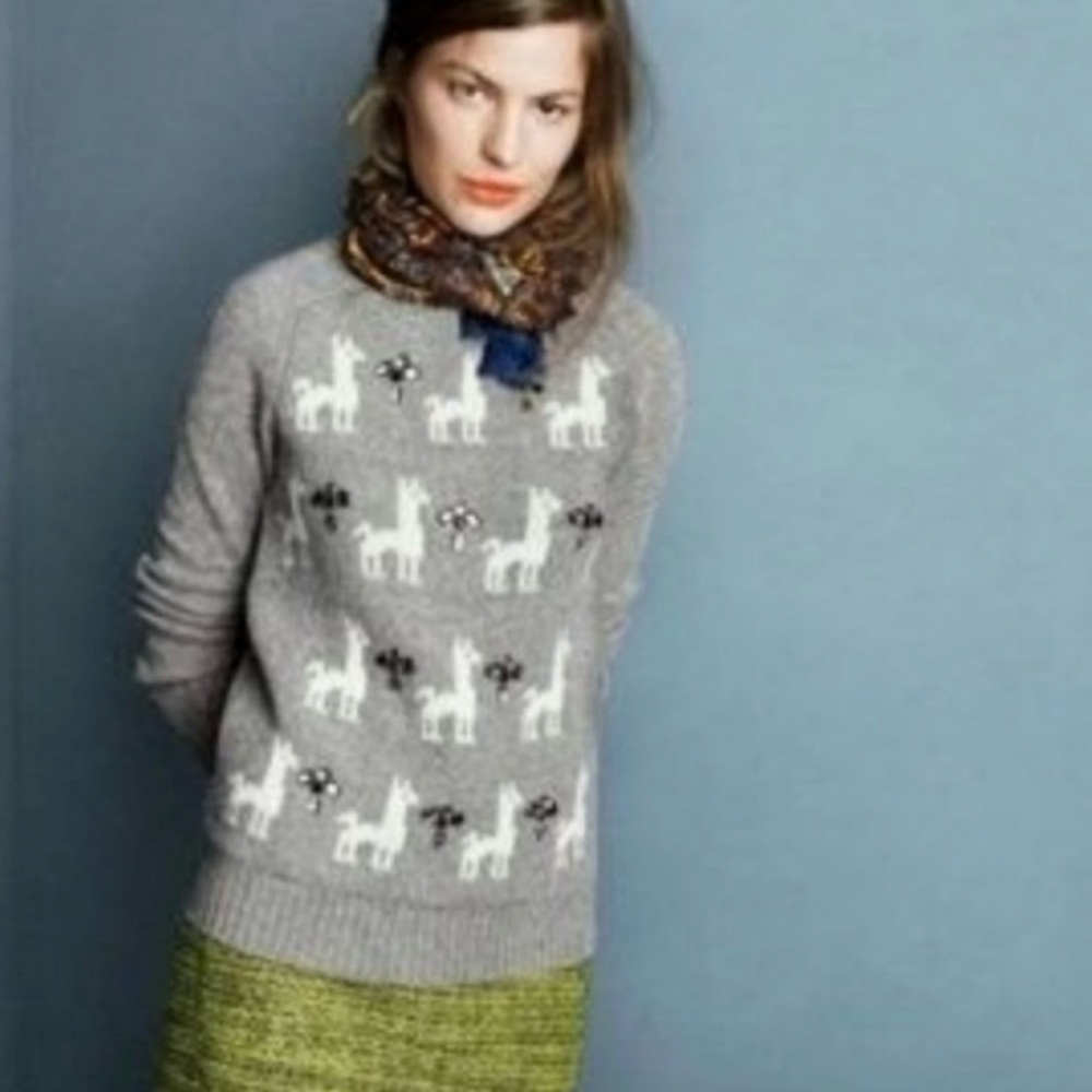 J Crew Sweater Womens Medium Gray Wool Blend Alpaca Bumblebee Jeweled